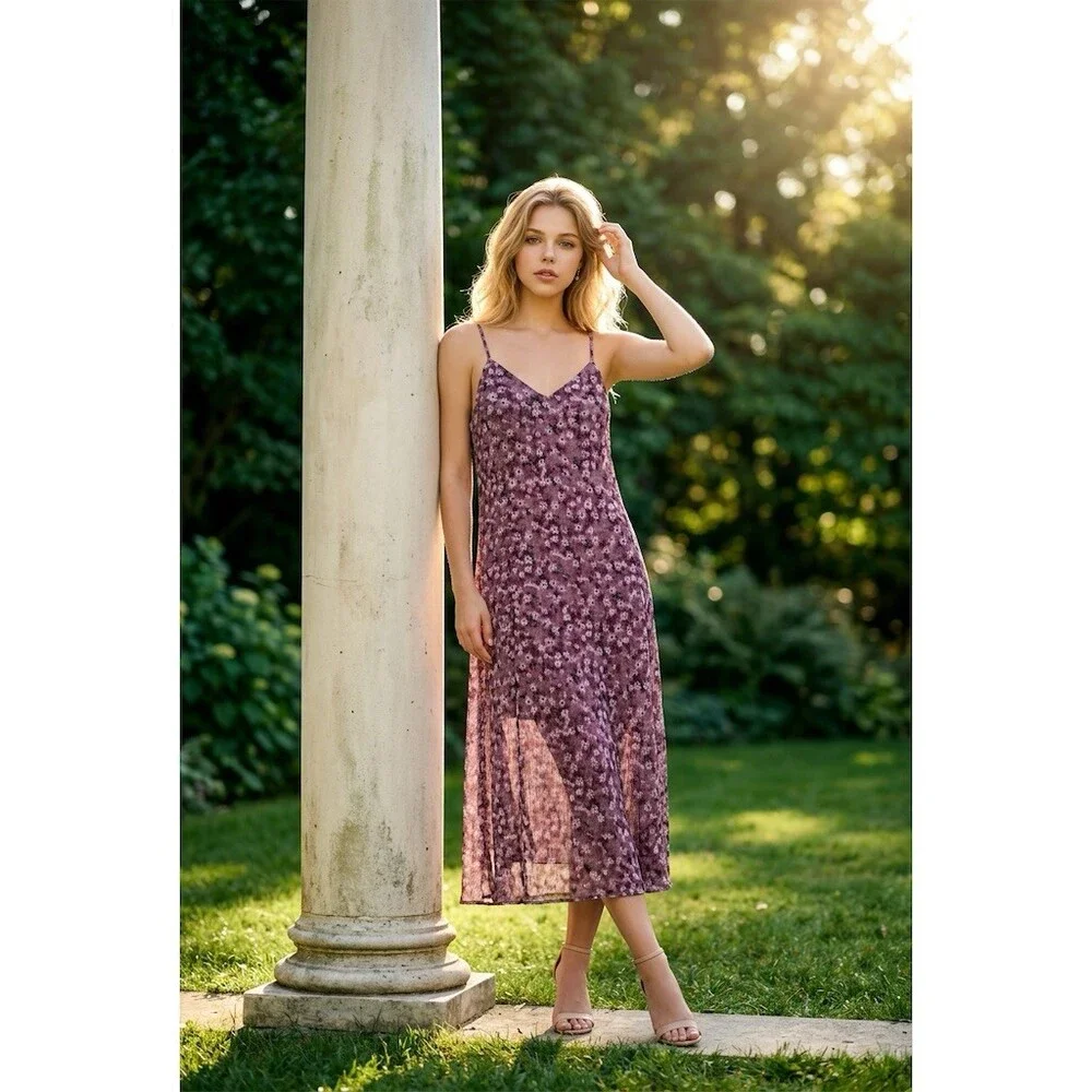 Rosie Posie Floral Midi Dress Womens M floral Slip Sundress nwt flowy - Picture 4 of 8